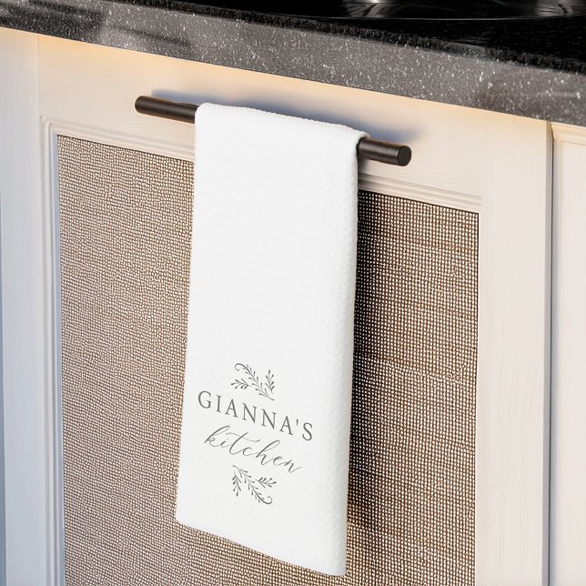 Linge De Cuisine Botanique verte et blanche Cuisine de votre nom (Créateur téléchargé)