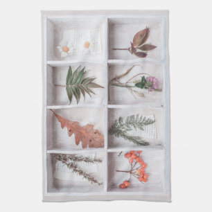Linge De Cuisine Botanique White Shadow Box, Fleurs Feuilles Ferns