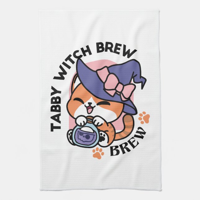 Linge De Cuisine Bouillon de sorcière tigrée – Joli design de chat  (Vertical)
