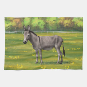 Linge De Cuisine Bouillon Gris D'Âne Cute Dans Le Pâturage