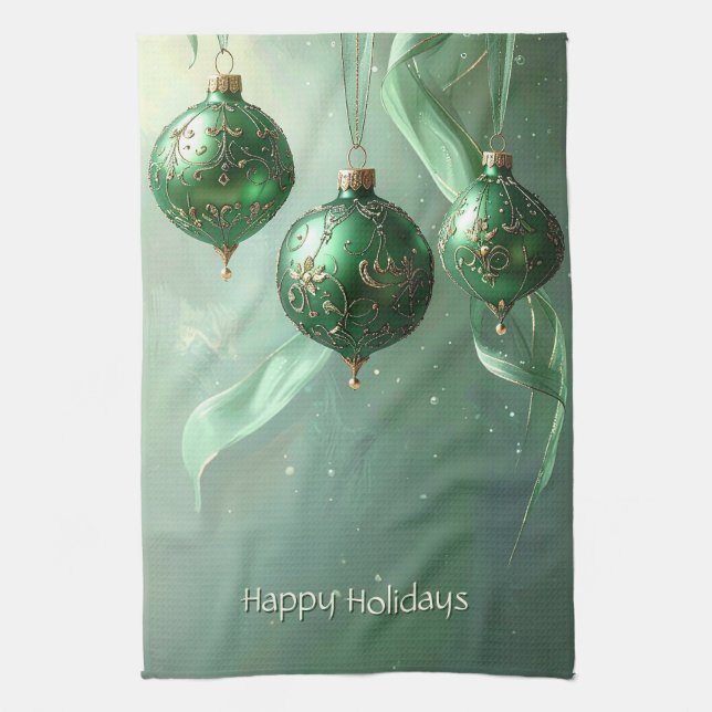 Linge De Cuisine Boule de Noël Verte Fête (Vertical)