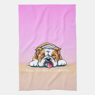 Linge De Cuisine Bouledogue étant -Laisse rose adorable Art™