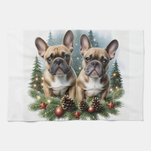 Linge De Cuisine Bouledogue français Couronne de Noël Bouledogue