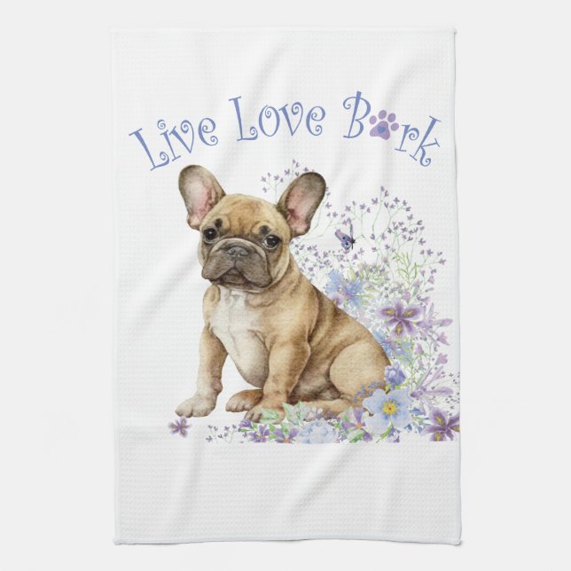 Linge De Cuisine Bouledogue français floral (Vertical)