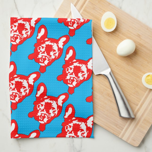 Linge De Cuisine Bouledogue français mignon rouge blanc (Quart Plié)