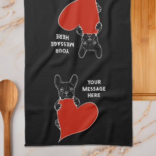Linge De Cuisine Bouledogue français noir personnalisé avec un cœur