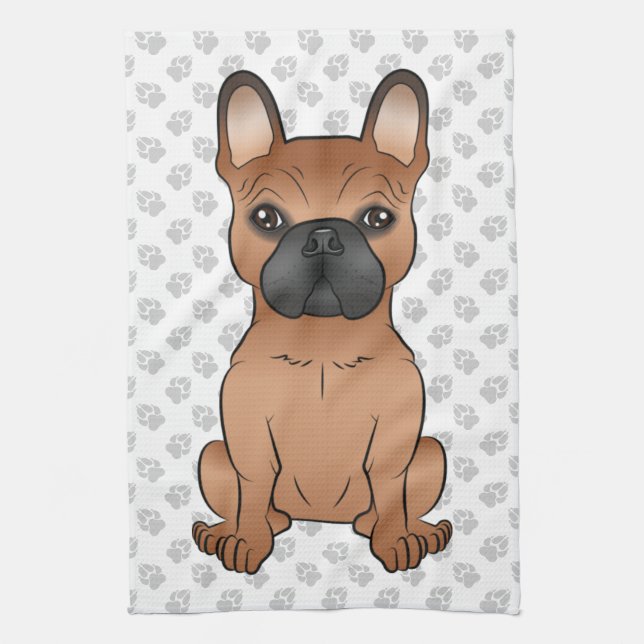 Linge De Cuisine Bouledogue français rouge / Frenchie dessin animé  (Vertical)