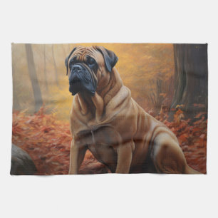 Linge De Cuisine Bouledogue mastiff dans Automne Feuilles Tombent I