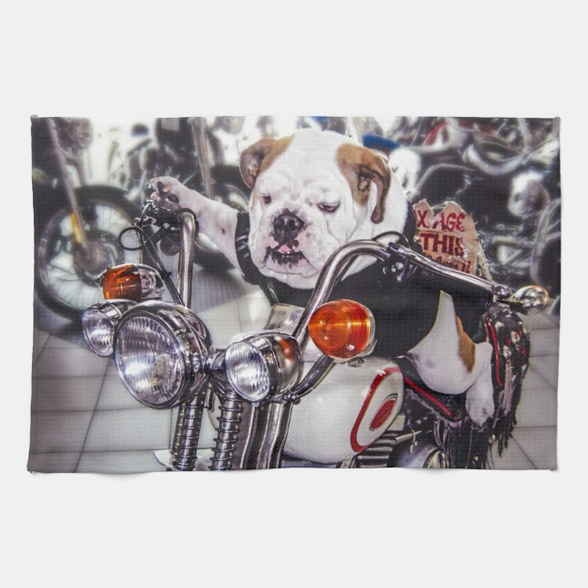 Linge De Cuisine Bouledogue sur la moto (Horizontal)