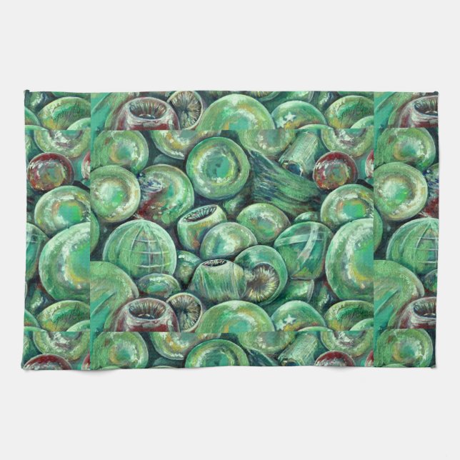 Linge De Cuisine Boules de Noël vertes (Horizontal)