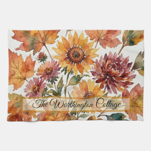 Linge De Cuisine Bouquet d'aquarelle de tournesol et de feuille d'é