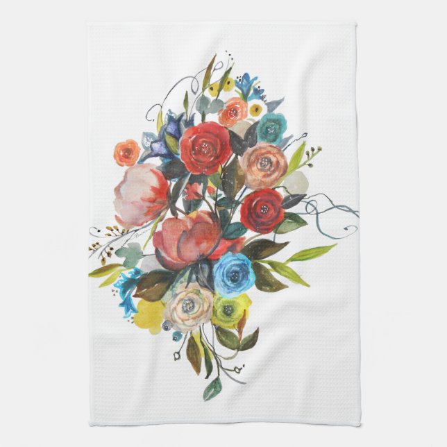 Linge De Cuisine Bouquet d'aquarelle douce Blanc simple (Vertical)