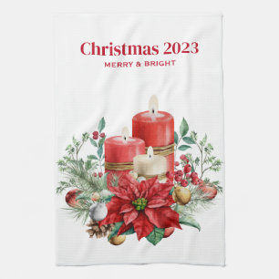 Linge De Cuisine Bouquet de bougies et Poinsettia Noël
