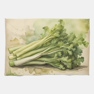 Linge De Cuisine Bouquet de Céleri Frais Aquarelle