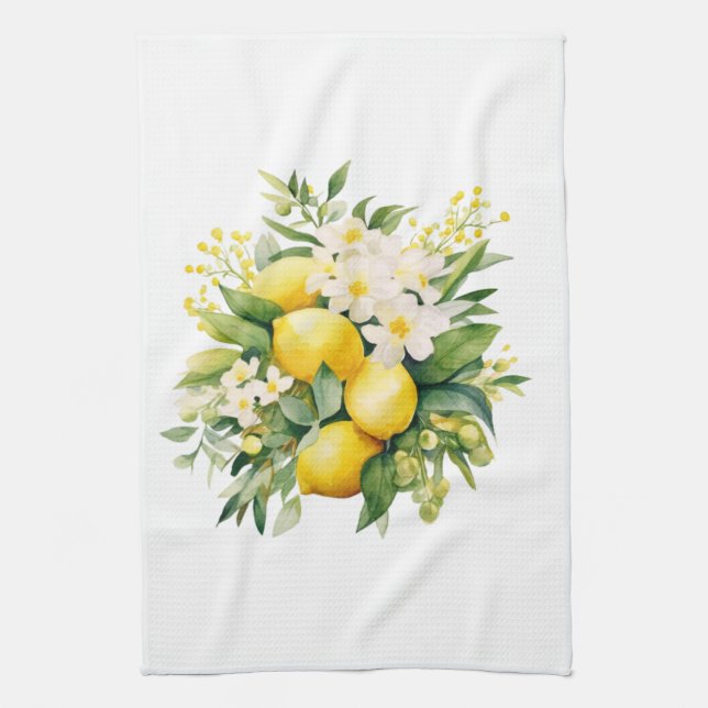 Linge De Cuisine Bouquet de citrons aux fleurs blanches (Vertical)