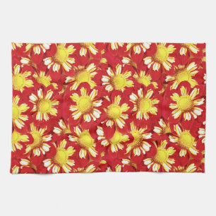 Linge De Cuisine Bouquet de dahlias - rouge et blanc avec jaune
