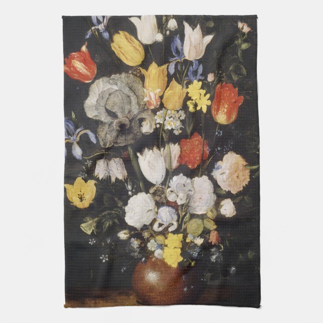 Linge De Cuisine Bouquet de fleurs dans un vase de terre (Vertical)