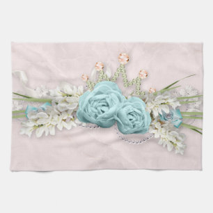 Linge De Cuisine Bouquet de fleurs de Roses bleus et de Couronne