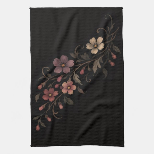 Linge De Cuisine Bouquet de fleurs sur fond noir (Vertical)