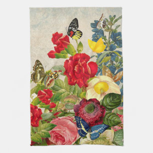 Linge De Cuisine Bouquet de fleurs vintages avec papillons Serviett