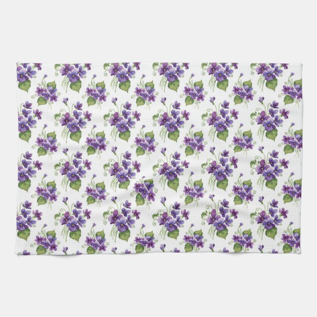 Linge De Cuisine Bouquet de fleurs violettes à l'aquarelle  (Horizontal)