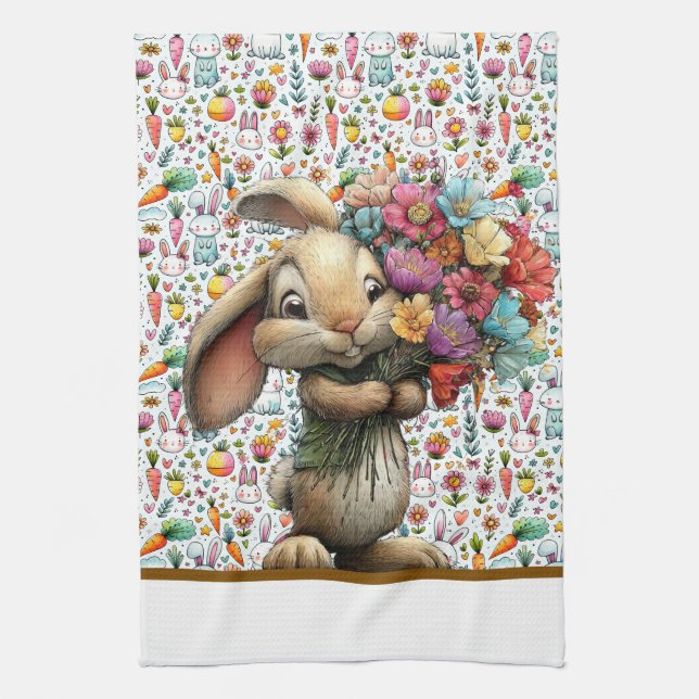 Linge De Cuisine Bouquet de lapin de Pâques  (Vertical)