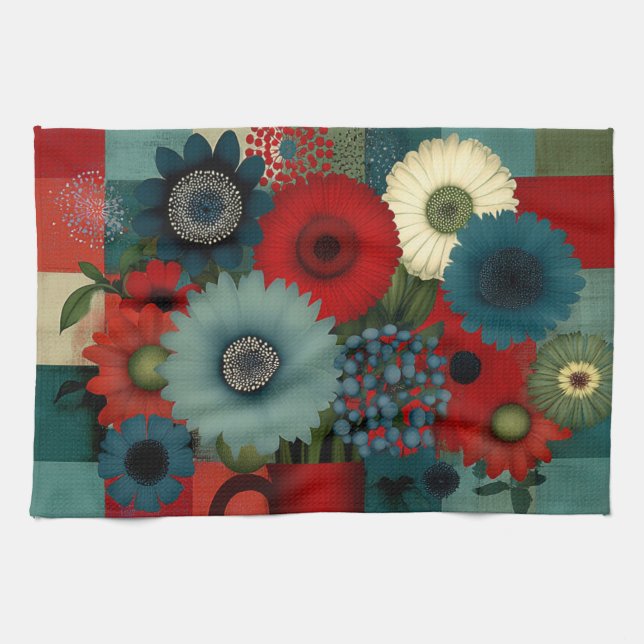 Linge De Cuisine Bouquet de myrtille patchwork bleu de ferme (Horizontal)