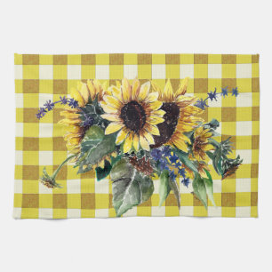 Linge De Cuisine Bouquet de tournesol sur En vichy jaune