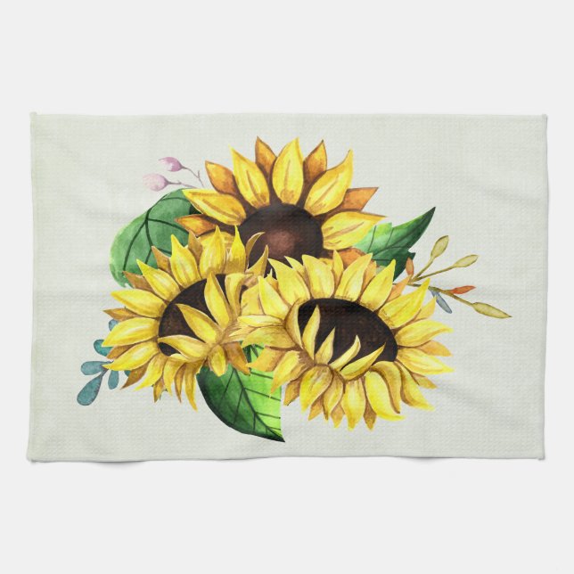 Linge De Cuisine Bouquet de tournesols jaunes à l'aquarelle (Horizontal)