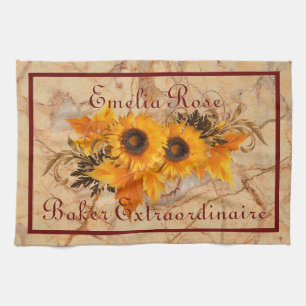 Linge De Cuisine Bouquet de tournesols orange jaune personnalisé