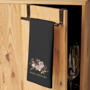 Linge De Cuisine Bouquet d'hiver Paix Amour et Joie Noir Vacances