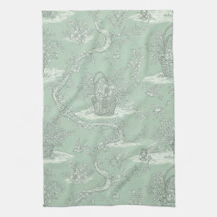 Linge De Cuisine Bouquet floral classique vert sauge