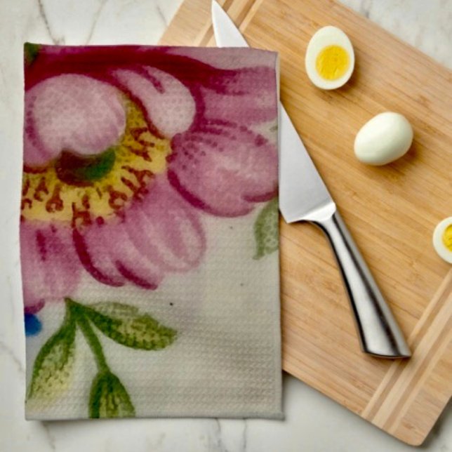 Linge De Cuisine Bouquet Floral de Tasse à Thé  (Kitchen Towel 16”X24” poly-blend machine washable. )