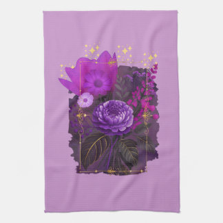 Linge De Cuisine Bouquet floral magique violet dans un cadre doré