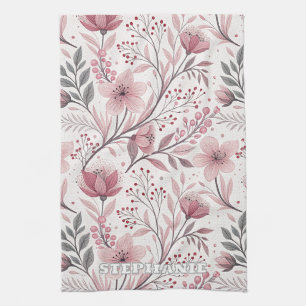 Linge De Cuisine Bouquet floral rose avec accents de baies