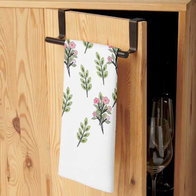 Linge De Cuisine Bouquets roses blancs  (Pliage en tiers)
