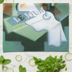 Linge De Cuisine Bouteille et plat de fruits de Juan Gris, Cubisme