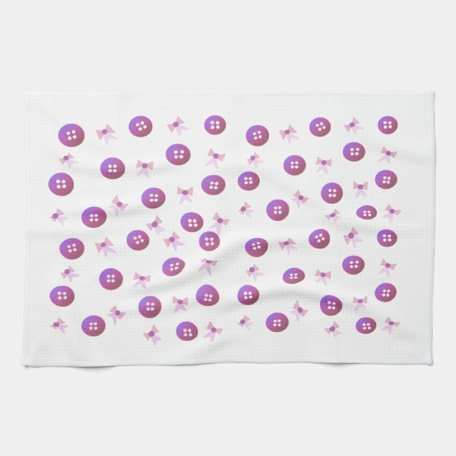 Linge De Cuisine Boutons et rubans roses et violets (Horizontal)