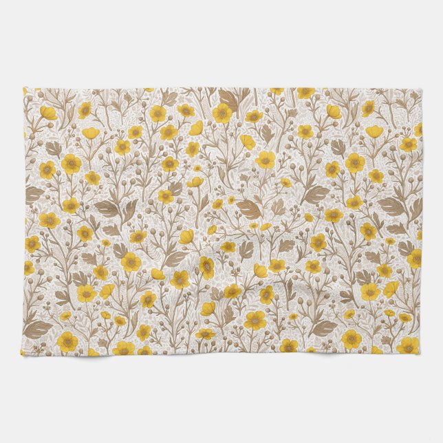 Linge De Cuisine Boutons jaunes et bruns (Horizontal)