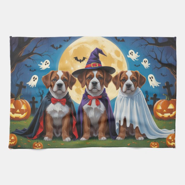 Linge De Cuisine Bouviers Des Flandres Chiens Citrouille Halloween  (Horizontal)