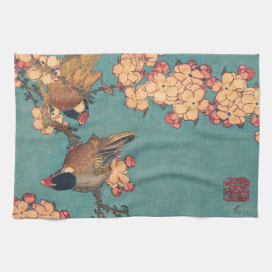 Linge De Cuisine Bouvreuil d'Hokusai et Cerisier Fleur Vintage Oise