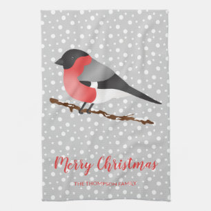 Linge De Cuisine Bouvreuil eurasien Joyeux Noël & Nom de famille
