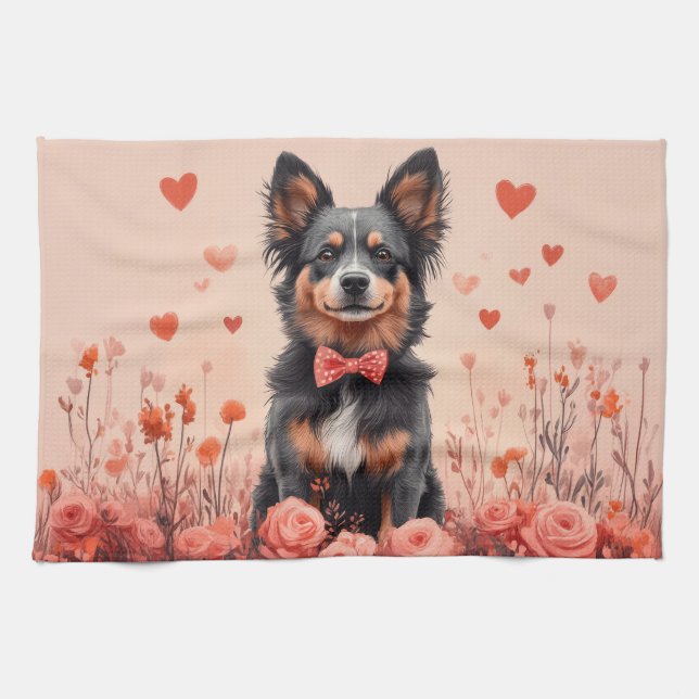 Linge De Cuisine Bovins australiens avec des roses - Saint-Valentin (Horizontal)