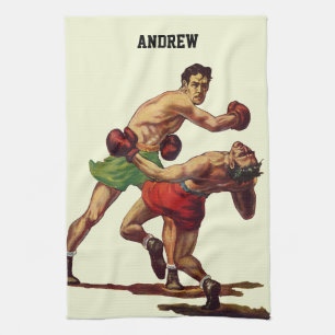 Linge De Cuisine Boxe sportive vintage, boxeurs en combat