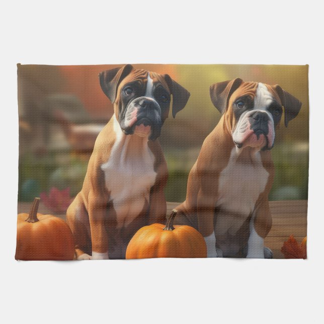 Linge De Cuisine Boxer chiot Automne Délice Citrouille (Horizontal)