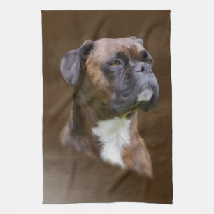 Linge De Cuisine Boxer Peinture à l'huile de chien Portrait d'art