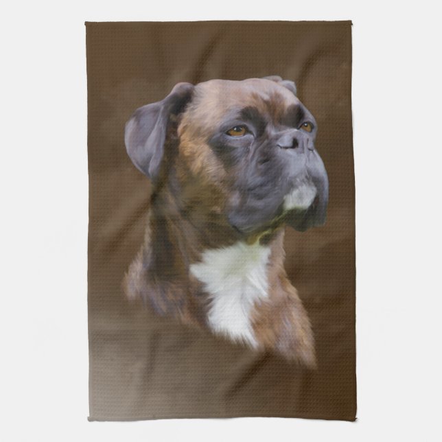 Linge De Cuisine Boxer Peinture à l'huile de chien Portrait d'art (Vertical)