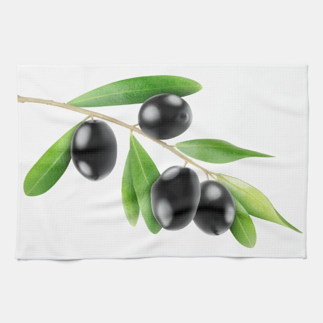 Linge De Cuisine Branche avec olives noires (Horizontal)