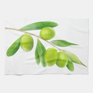 Linge De Cuisine Branche avec olives vertes