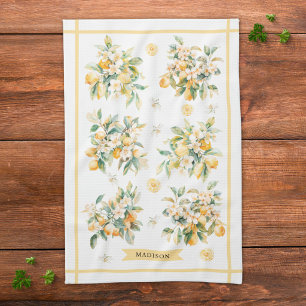 Linge De Cuisine Branche de citron florale aquarelle personnalisée